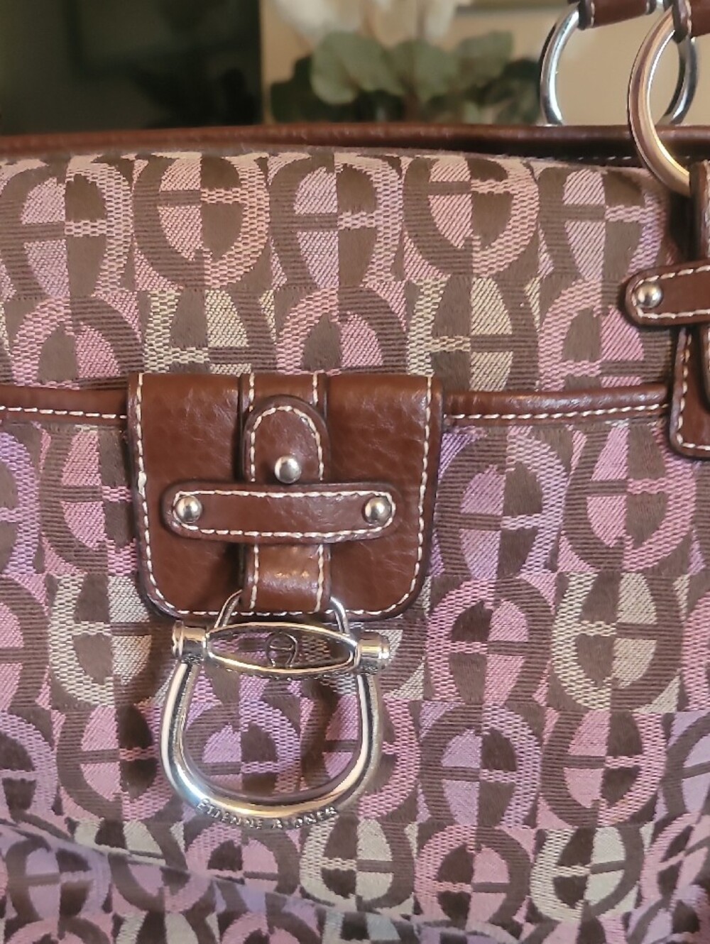 Etienne Aigner Brown & Pink Patterned Satchel with Buckle Detail - Picture 5 of 7